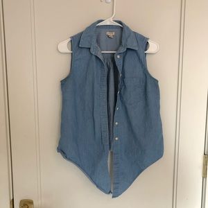 JCREW TIE-FRONT SLEEVELESS DENIM TOP